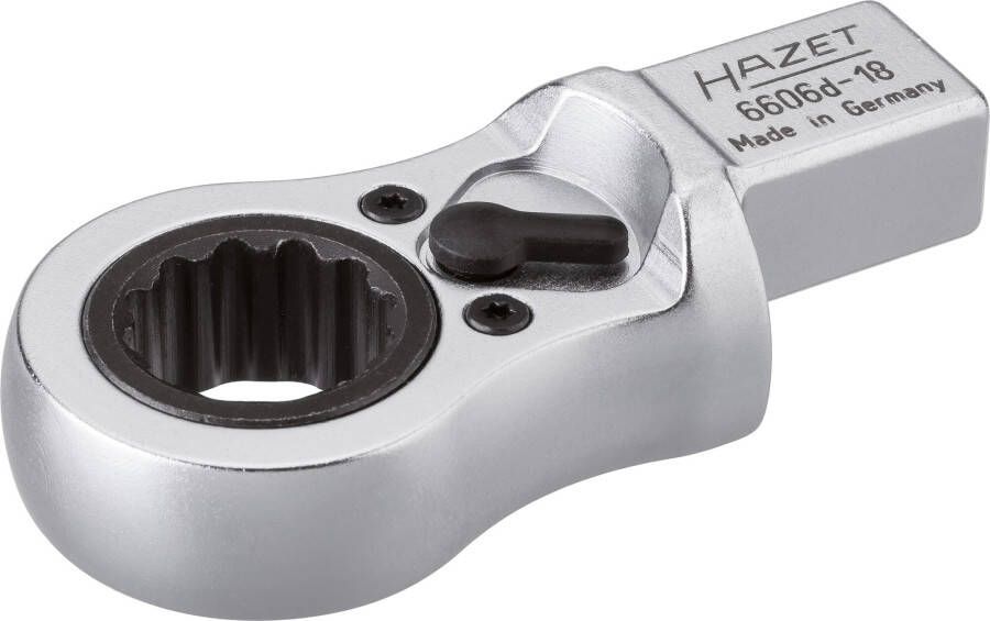 Hazet Insteek-ratel-ringsleutel 6606D-18 · 14 x 18 mm insteekvierkant massief · Buitentwaalfkant profiel · SW 18 mm