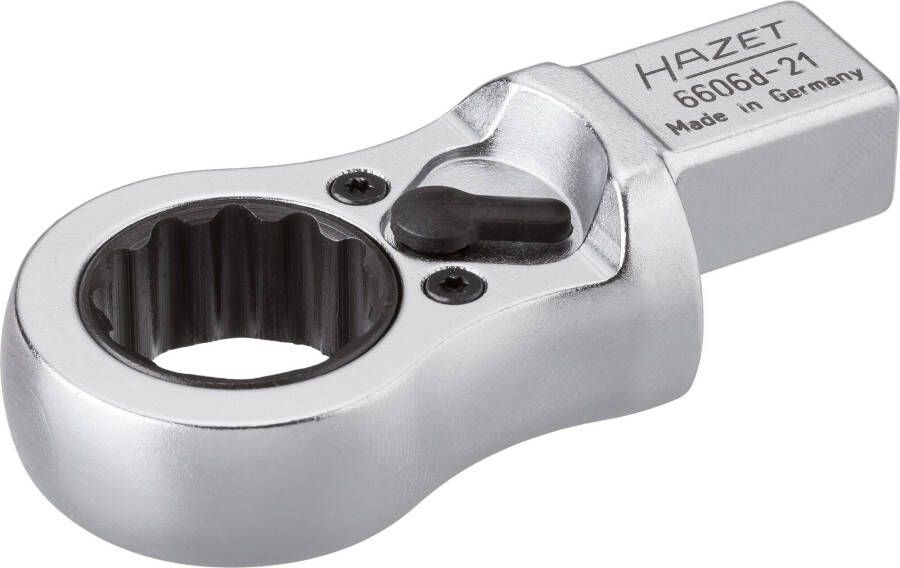 Hazet Insteek-ratel-ringsleutel 6606D-21 · 14 x 18 mm insteekvierkant massief · Buitentwaalfkant profiel · SW 21 mm