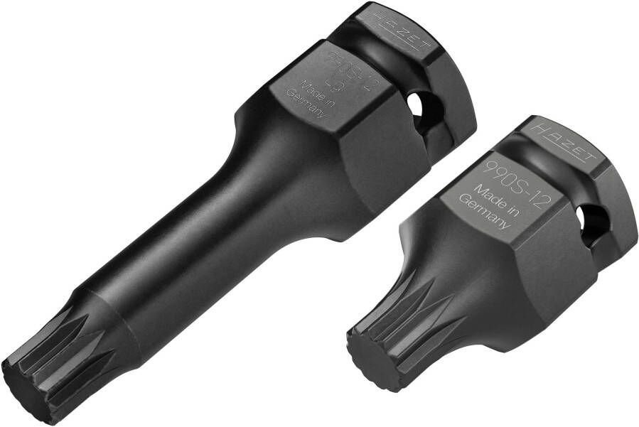 Hazet Krachtdopsleutelbitset 990S-12 2 · 3 4 inch (20 mm) vierkant hol 1 2 inch (12 5 mm) vierkant hol 24 mm buitenzeskant · Binnenveeltandprofiel