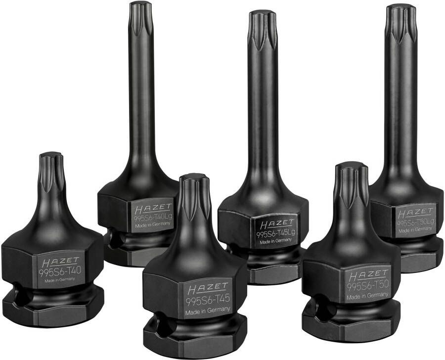 Hazet Krachtdopsleutelbitset 995S6 6 · 1 2 inch (12 5 mm) vierkant hol 24 mm buitenzeskant · Binnen-TORX -profiel · 6-delig · T40 · T45 · T50
