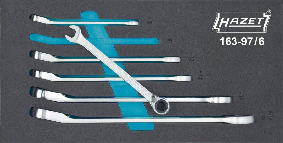 Hazet Ratel-ring-steeksleutelset 163-97 6 · Buitentwaalfkant tractieprofiel · 6-delig · 8 · 10 · 12 · 13 · 17 · 19