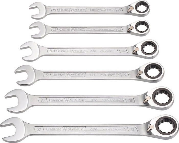 Hazet Ratel-steeksleutelset | 606 6-1 | 6-delige | sleutelmaat 21-32 mm | haaks