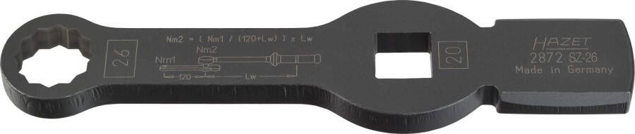 Hazet Ring-slagsleutel · met 2 slagvakken 2872SZ-26 · 3 4 inch (20 mm) vierkant hol · Buitentwaalfkant profiel · SW 26 mm