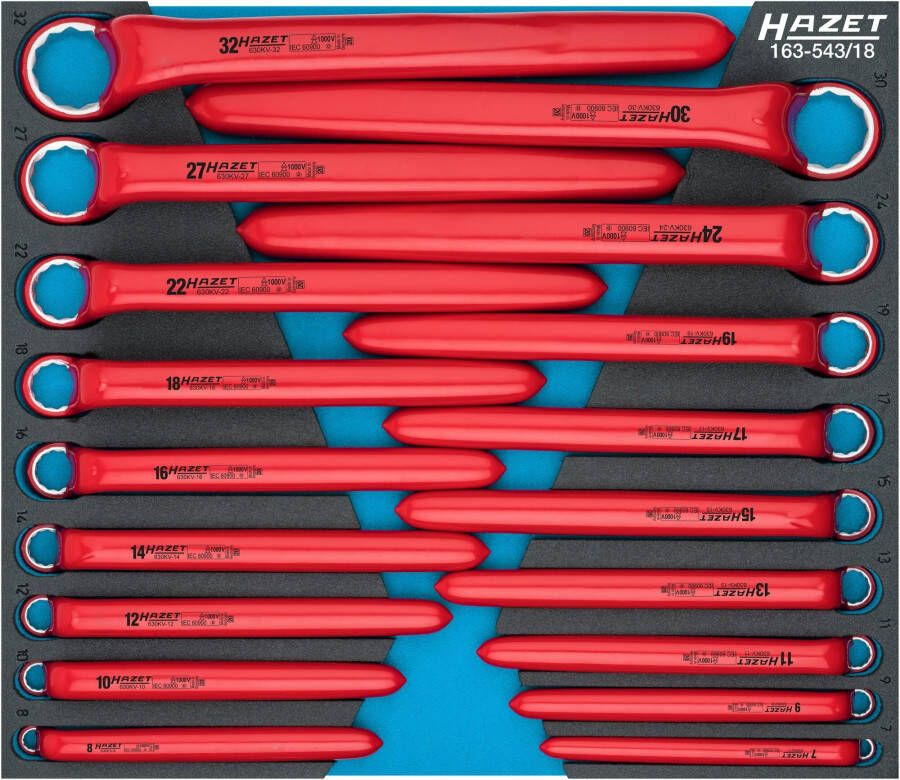 Hazet Ringsleutelset geïsoleerd 163-543 18 Buitentwaalfkant profiel 18-delig 7 32