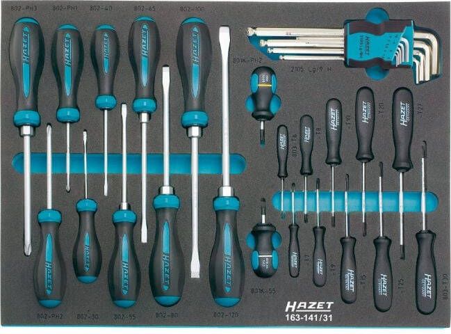 Hazet Schroevendraaierset 163-141 31 Kruiskop profiel PH Binnen-zeskant-profiel Sleufprofiel Binnen-TORX -profiel 31-delig 0 6 x 3 5 2 x 12