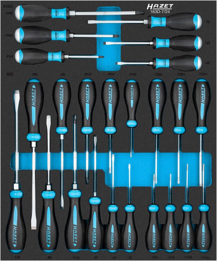 Hazet Schroevendraaierset 163D-7 24 Kruiskop profiel PH Pozidriv-profiel PZ Sleufprofiel Tamper resistant TORX -profiel 24-delig 0 6 x 3 5
