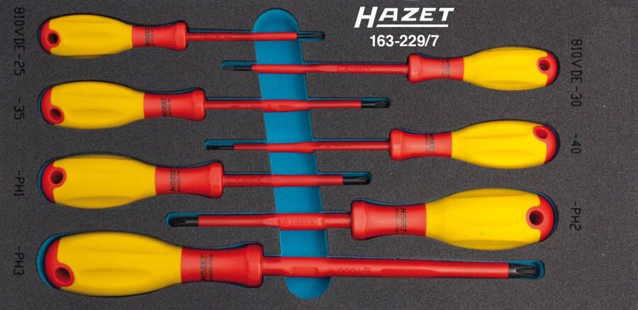Hazet Schroevendraaierset geïsoleerd 163-229 7 Kruiskop profiel PH Sleufprofiel 7-delig 0 4 x 2 5 0 8 x 4 PH1 PH3