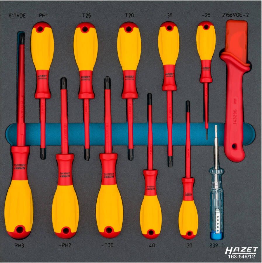 Hazet Schroevendraaierset geïsoleerd 163-546 12 Kruiskop profiel PH Binnen-TORX -profiel Sleufprofiel 12-delig 0 4 x 2 5 0 8 x 4 PH1