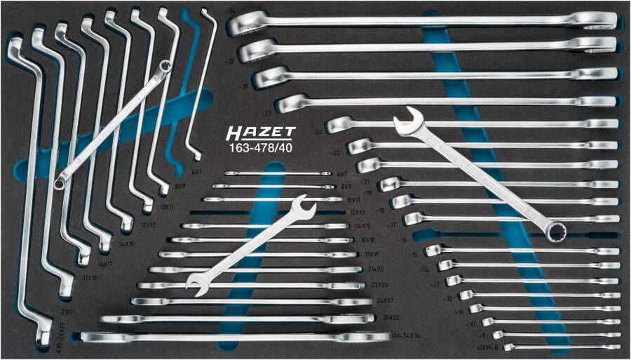 Hazet Sleutelgereedschapset 163-478 40 Buitentwaalfkant tractieprofiel Buiten-zeskant-profiel 40-delig 6 x 7 34 x 36