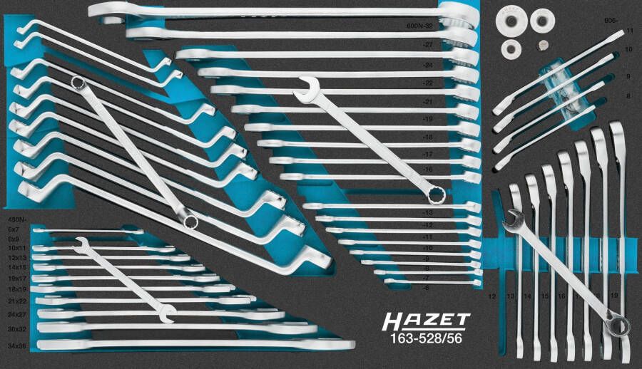 Hazet Sleutelgereedschapset 163-528 56 Buiten-zeskant-profiel Buitentwaalfkant tractieprofiel 56-delig 6 x 7 34 x 36