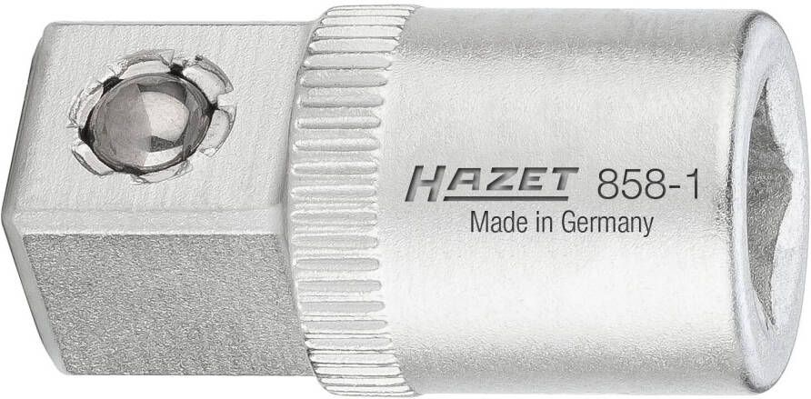 Hazet Vergrotingsstuk 858-1 · 1 4 inch (6 3 mm) vierkant hol · 3 8 inch (10 mm) vierkant massief · Lengte: 26 5 mm