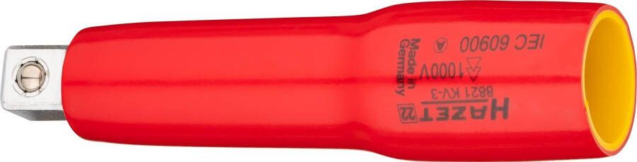 Hazet Verlengstuk · geïsoleerd 8821KV-3 · 3 8 inch (10 mm) vierkant hol · 3 8 inch (10 mm) vierkant massief · Lengte: 90 mm