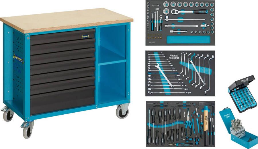 Hazet Werkbank rijdend Assistent 177W assortiment 177W-7 169-delig Laden ondiep: 6 x 79 x 527 x 348 mm Laden diep: 1 x 164 x 527 x