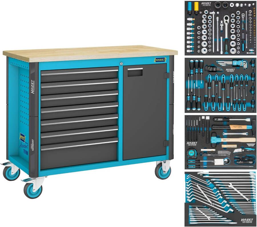 Hazet Werkbank rijdend Assistent 179NW assortiment 179NW-7 210-delig Laden ondiep: 6 x 81 x 522 x 398 mm Laden diep: 1 x 166 x 522 x