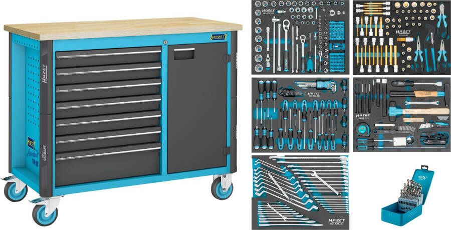 Hazet Werkbank rijdend Assistent 179NW assortiment 179NW-7 314-delig Laden ondiep: 6 x 81 x 522 x 398 mm Laden diep: 1 x 166 x 522 x