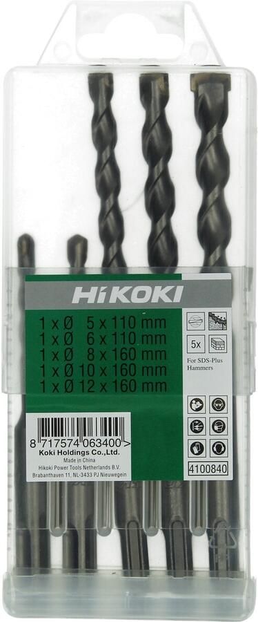 Hikoki Accessoires SDS-Plus Hamerborenset Basis 2-Snijder 5-Delig 5 6 x 110 mm 8 10 12 x 160 mm 4100840