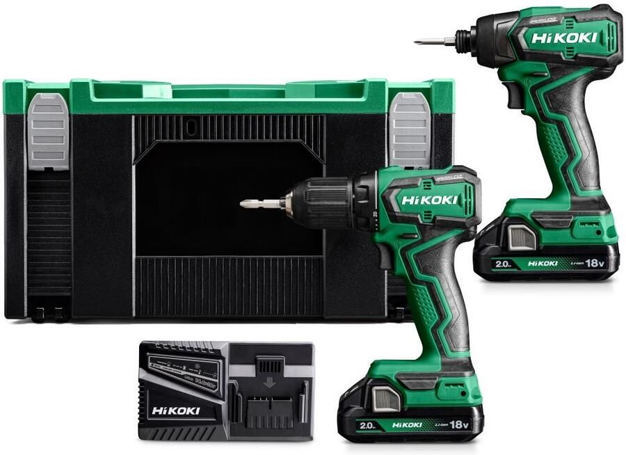 Hikoki KC18DD WFZ Voordeelpack | DS18DD Accu Boor-Schroefmachine + WH18DD Slagschroevendraaier | 2X 2 0Ah Accu&apos;s + lader | In HSC III KC18DDWFZ