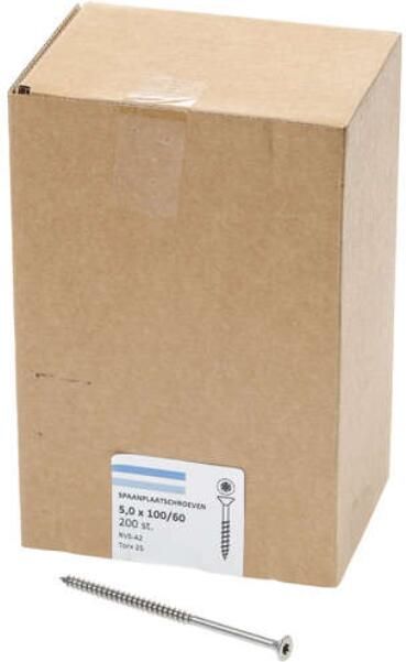 Hoenderdaal Fasteners Hoenderdaal Spaanplaatschroef Rvs-A2 Platkop deeldraad Torx TX25 5.0X120 70 | 200 stuks 0206.30.42801 - Foto 2
