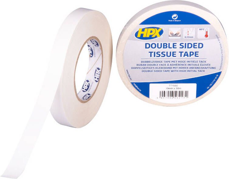 HPX Dubbelzijdige tissue tape | Wit | 19mm x 50m TT1950