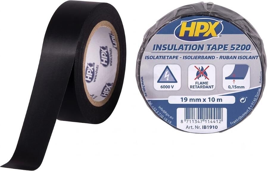 HPX PVC isolatietape | Zwart | 19mm x 10m IB1910