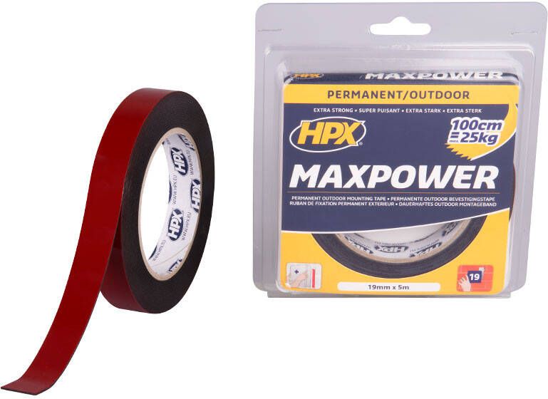 HPX Max Power Outdoor bevestigingstape | Zwart | 19mm x 5m OT1905