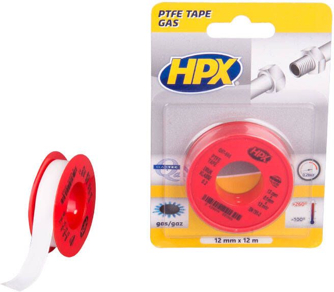 HPX PTFE gasafdichtingstape blister | Wit | 12mm x 12m PT0012