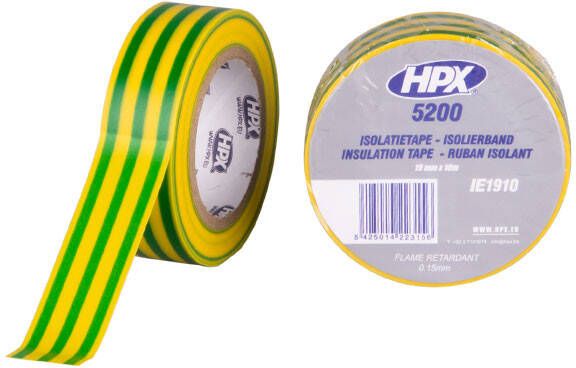 HPX PVC isolatietape | Geel Groen | 19mm x 10m IE1910 | 200 stuks IE1910