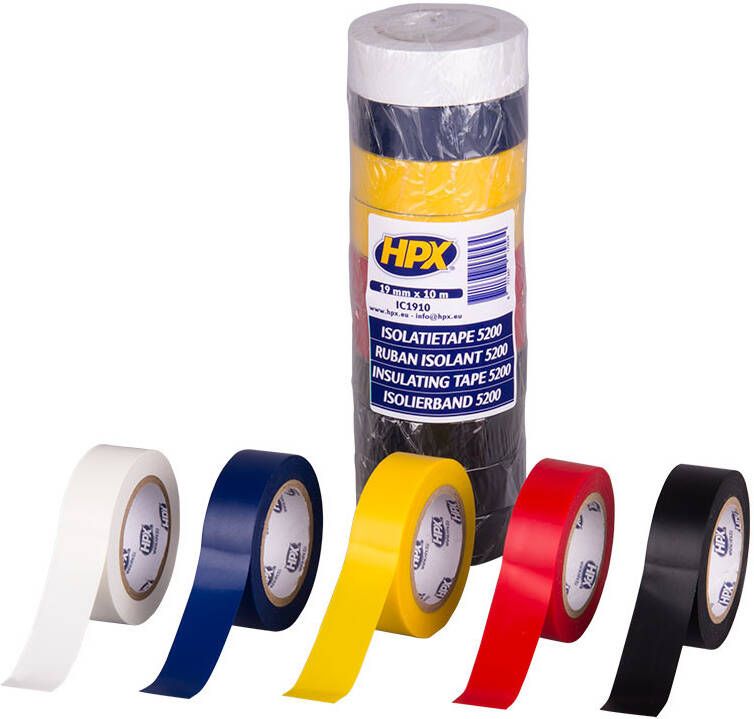 HPX PVC isolatietape | Gemengd | 19mm x 10m | set van 10 IC1910 | 12 stuks IC1910