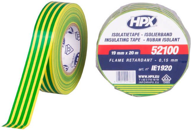 HPX PVC isolatietape VDE | Geel Groen | 19mm x 20m IE1920 10 stuks IE1920