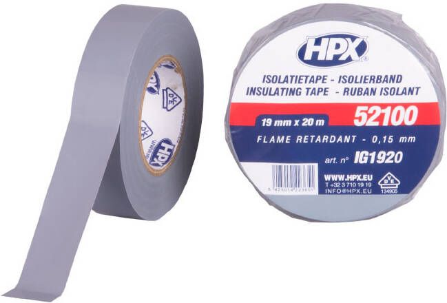 HPX PVC isolatietape VDE | Grijs | 19mm x 20m IG1920 10 stuks IG1920