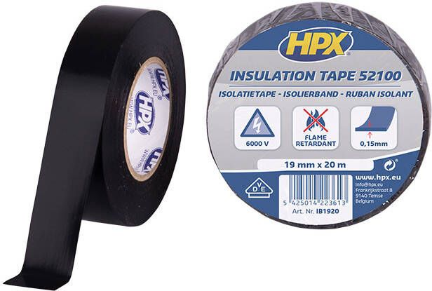 HPX PVC isolatietape VDE | Zwart | 19mm x 20m IB1920 10 stuks IB1920