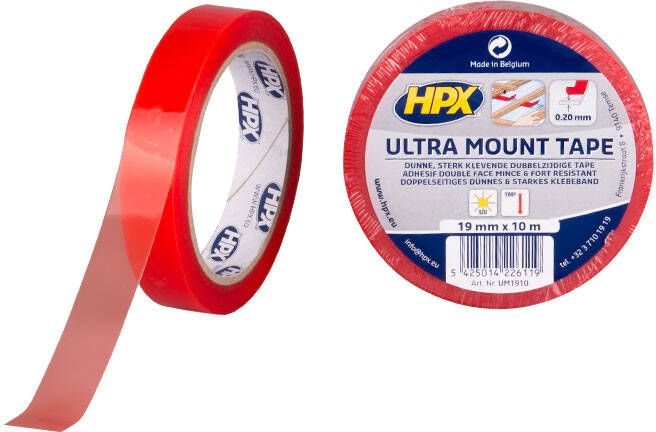 HPX Ultra Mount bevestigingstape | Transparant | 19mm x 10m UM1910