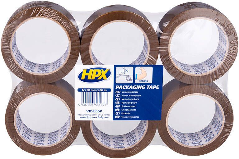 HPX Verpakkingstape flatpack | 6 rollen | Bruin | 50mm x 66m VB5066P