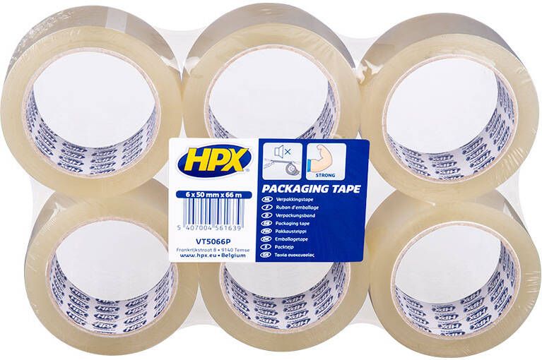 HPX Verpakkingstape flatpack | 6 rollen | Transparant | 50mm x 66m VT5066P