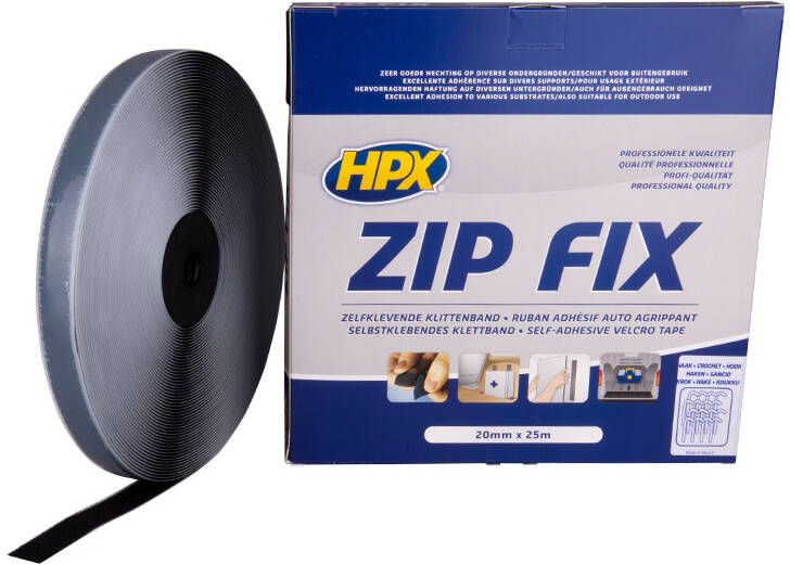 HPX Zip fix klittenband (haak) | Zwart | 20mm x 25m Z2025H | 12 stuks Z2025H