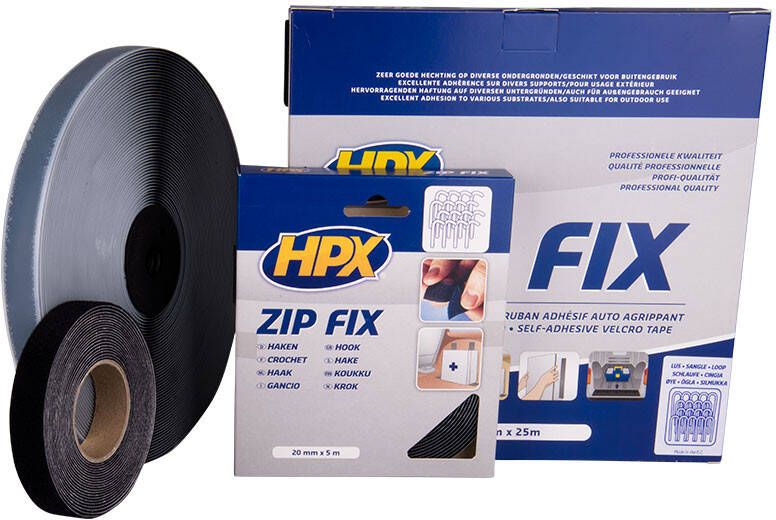 HPX Zip fix klittenband (haak) | Zwart | 20mm x 5m Z2005H