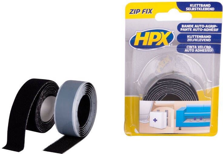 HPX Zip fix klittenband (haak+lus) | Zwart | 2 x 20mm x 1m ZF2001