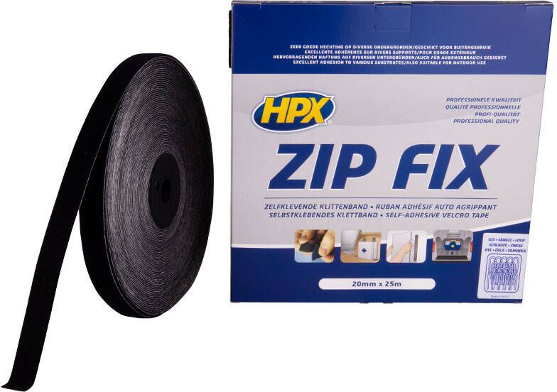 HPX Zip fix klittenband (lus) | Zwart | 20mm x 25m Z2025L | 12 stuks Z2025L