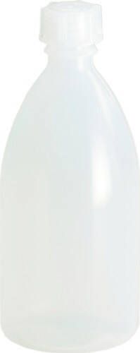 Hunersdorff Fles met nauwe hals | totale hoogte 140 mm totale d. 61 3 mm | polyethyleen (LDPE) natuurlijke kleuren | vulopening d. 19 mm | inhoud 250 ml | 10 stuks 422700