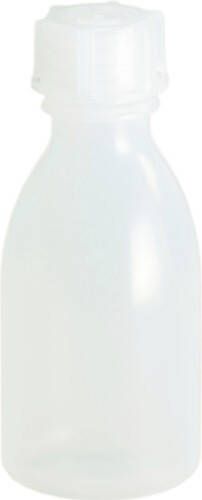 Hunersdorff Fles met nauwe hals | totale hoogte 105 mm totale d. 47 mm | polyethyleen (LDPE) natuurlijke kleuren | vulopening d. 12 9 mm | inhoud 100 ml | 10 stuks 422500