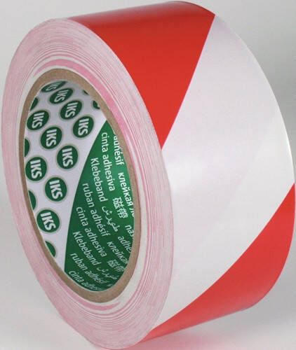 IKS Grondmarkeringstape | PVC | rood wit | lengte 33 m | breedte 50 mm | wiel | 36 stuks 5635000002