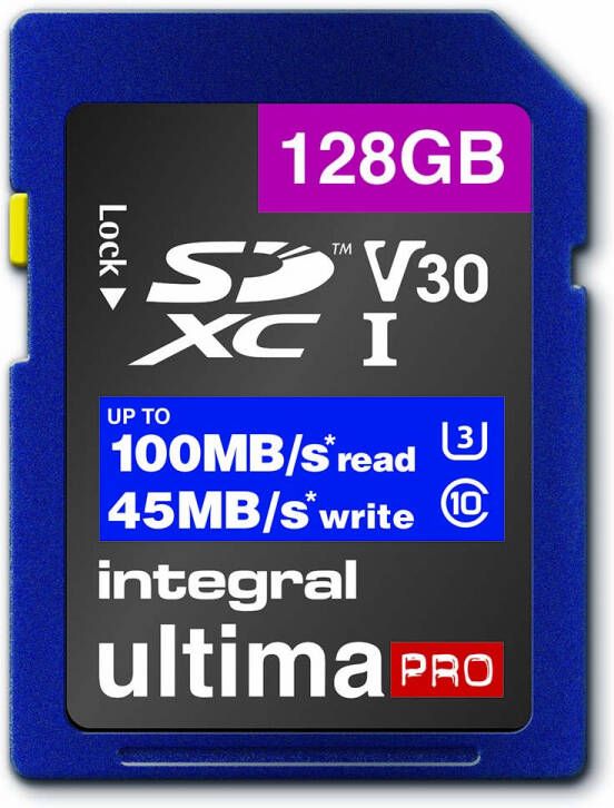 Integral High Speed SDHC XC V30 UHS-I U3 128 GB SD geheugenkaart | 1 stuks INSDX128G1V30