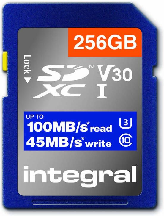 Integral High Speed SDHC XC V30 UHS-I U3 256GB SD Geheugenkaart | 1 stuks INSDX256G1V30