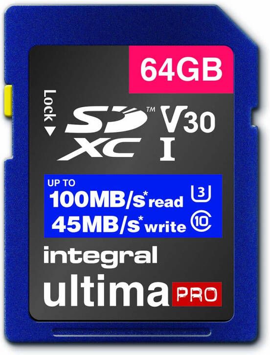 Integral High Speed SDHC XC V30 UHS-I U3 64GB SD Geheugenkaart | 1 stuks INSDX64G1V30