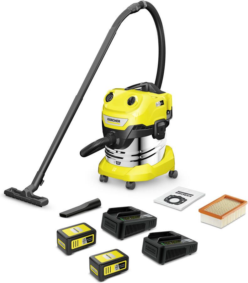 Karcher Kärcher WD 4-18 S V-20 22 Dual Battery Set | Accu nat- en droogstofzuiger 36V 20L (2x 5.0Ah accu + 2x snellader) 1.628-626.0