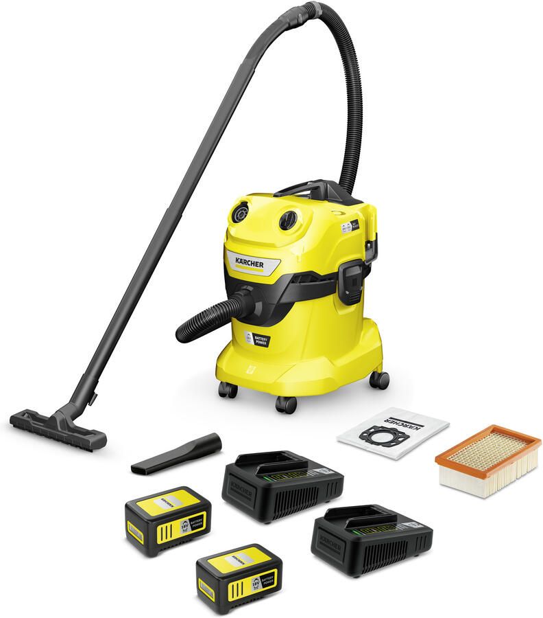 Karcher Kärcher WD 4-18 V-20 22 Dual Battery Set | Accu nat- en droogstofzuiger 18V 20L (2x 5.0Ah accu + 2x snellader) 1.628-601.0
