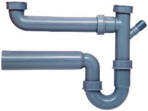 Kirchhoff ECO-SAVE Kunststof dubbele spoelbak buisvormige sifon grijs 1 2" H x 50 mm met 3 4" apparaataansluiting 98833449