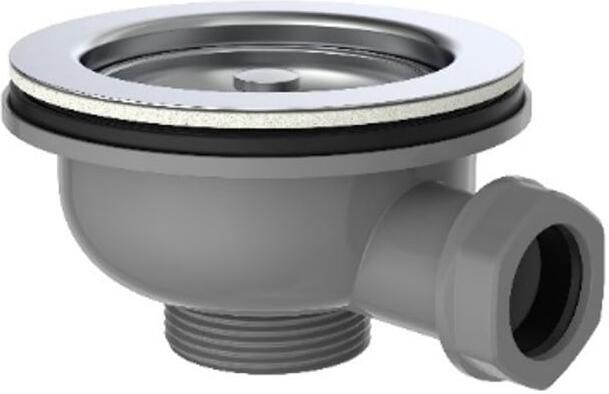 Kirchhoff ECO-SAVE kunststof korfventiel grijs 1 2" ET roestvrijstalen ventielbeker en zeef Ø114 mm met 1" overloopaansluiting 98835349