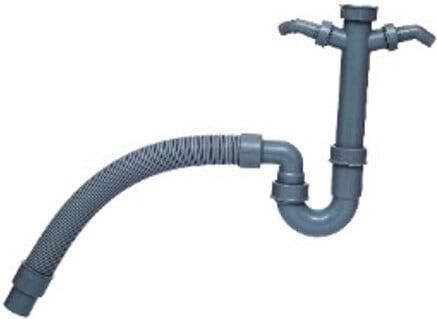 Kirchhoff ECO-SAVE Kunststof spoelbak buisvormige sifon grijs 1 2"H x DN 40 50 mm flex met 3 4" dubbele apparaataansluiting 98836649