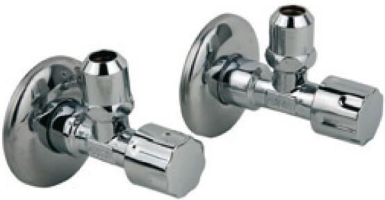 Kirchhoff Haakse-kraan chroom 1 2"ET x 3 8" ET x 10 mmQ met rozet (2x) 98625714